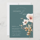 エメお洒落ラルドグリーンピンクワイルドフラワー結婚ズ 招待状 (正面)