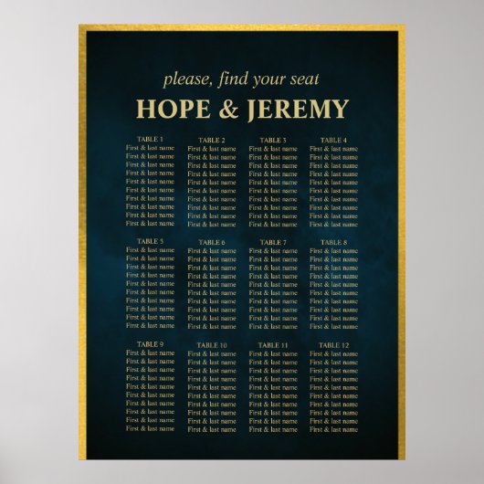 エメお洒落ラルド金ゴールドフェ結婚アリーの座席表 ポスター (正面)
