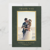 エメエレガントラルグリーン金ゴールド結婚写真ズ サンキューカード (正面)