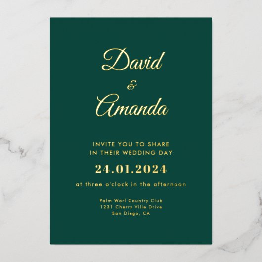 エメエレガントラルドと金ゴールド結婚のフォイル招待状 箔招待状 (正面)