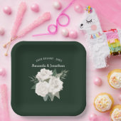 エメエレガントラルドグリーンとホワイトローズ結婚ズ ペーパープレート (パーティー)