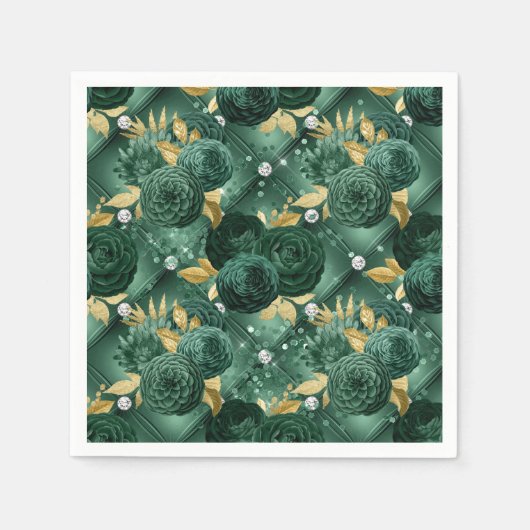 エメエレガントラルドグリーンと金ゴールドフローラ結婚ズ スタンダードカクテルナプキン (正面)