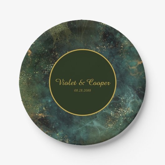 エメエレガントラルドグリーンと金ゴールドフ結婚レックスの顔 ペーパープレート (正面)