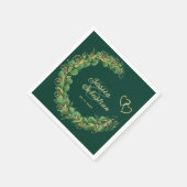 エメエレガントラルドグリーンと金ゴールドユーカリ結婚ス スタンダードカクテルナプキン (角)