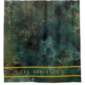 エメエレガントラルドグリーンアンド金ゴールドグリッターカスタム シャワーカーテン (正面)