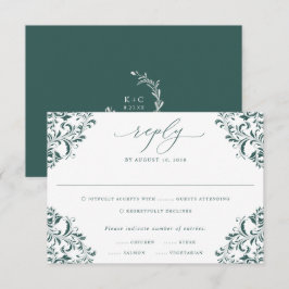 エメエレガントラルドグリーンクラシックヴィンテージ結婚ズ 出欠カード