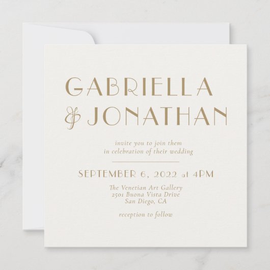 エメエレガントラルドグリーンクリーム結婚金ゴールド 招待状 (正面)