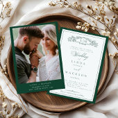 エメエレガントラルドグリーンクレストモノグラ結婚ム入り 招待状