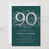 エメエレガントラルドグリーンシルバー90誕生日 招待状 (正面)