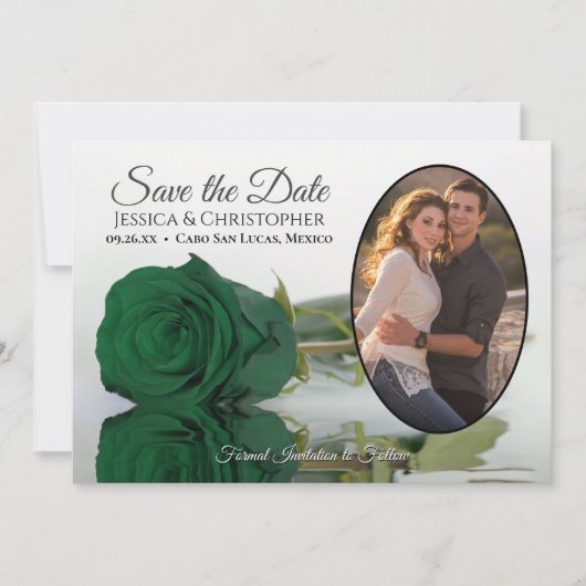 エメエレガントラルドグリーンバラオーバルフォト結婚ズ セーブザデート (正面)