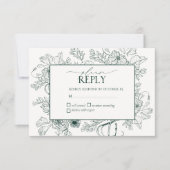 エメエレガントラルドグリーンフローララインア結婚ート 出欠カード (正面)