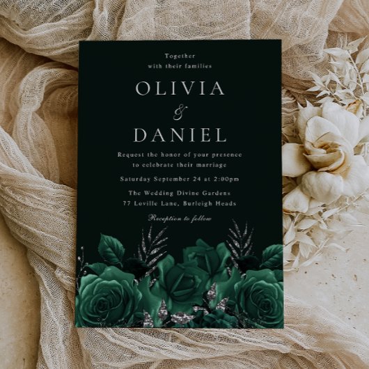 エメエレガントラルドグリーンフローラ結婚ズ 招待状