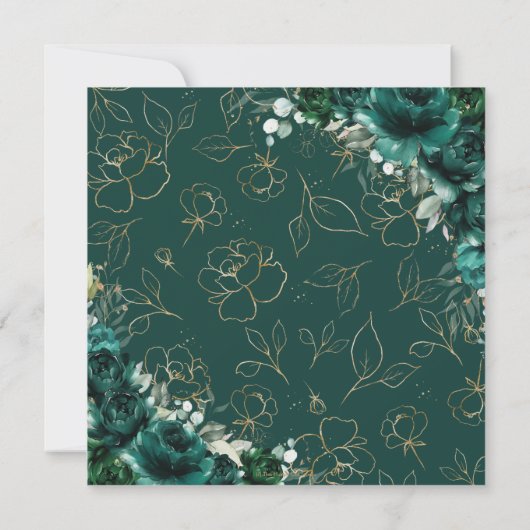 エメエレガントラルドグリーンフローラ結婚金ゴールドズスクエア 招待状 (裏面)