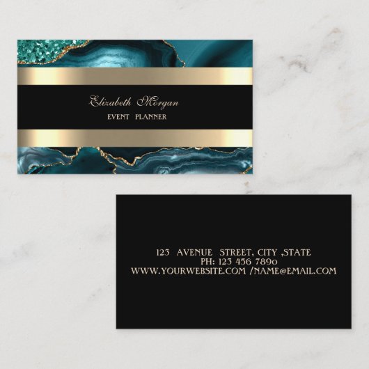 エメエレガントラルドグリーンブラック金ゴールドストライプのグリッター 名刺 (正面/裏面)