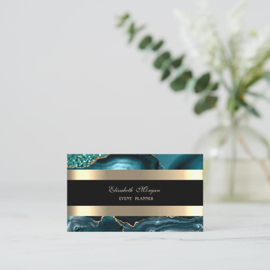 エメエレガントラルドグリーンブラック金ゴールドストライプのグリッター 名刺 (スタンド正面)