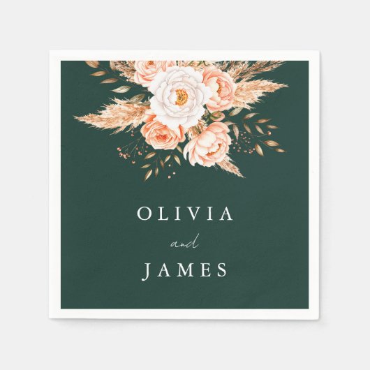 エメエレガントラルドグリーンボホシックフローラズ結婚 スタンダードカクテルナプキン (正面)