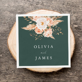 エメエレガントラルドグリーンボホシックフローラズ結婚 スタンダードカクテルナプキン