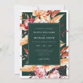 エメエレガントラルドグリーンボホシックフローラズ結婚 招待状 (正面)