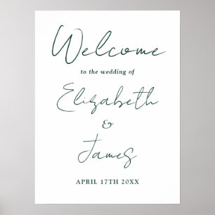 エメエレガントラルドグリーン結婚スクリプトのウェルカムサイン ポスター