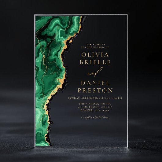 エメエレガントラルドグリーン金ゴールドアゲ結婚ート アクリル招待状