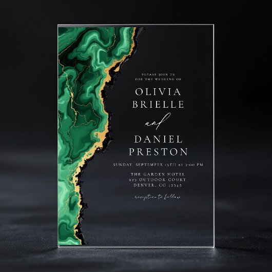 エメエレガントラルドグリーン金ゴールドアゲ結婚ート アクリル招待状