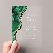 エメエレガントラルドグリーン金ゴールドアゲ結婚ート アクリル招待状 (インサイチュ (ポータブル))