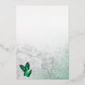 エメエレガントラルドグリーン金ゴールド結婚バタフライ実在ズ 箔招待状 (裏面)