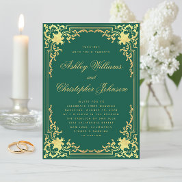 エメエレガントラルドグリーン金ゴールド華美結婚ヴィンテージ 招待状
