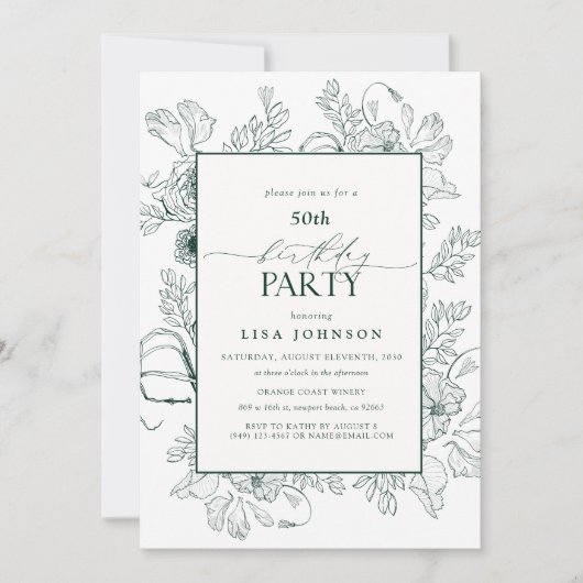 エメエレガントラルドグリーン50th誕生日フローラ 招待状 (正面)