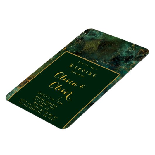 エメエレガントラルドグリーン&金ゴールドグリッターアゲート結婚ズ マグネット (左側)