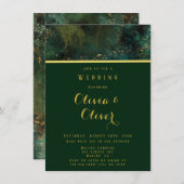 エメエレガントラルドグリーン&金ゴールドグリッターアゲート結婚ズ 招待状 (正面/裏面)