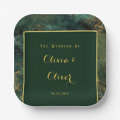 エメエレガントラルドグリーン&金ゴールドグリッター結婚ズ ペーパープレート (正面)