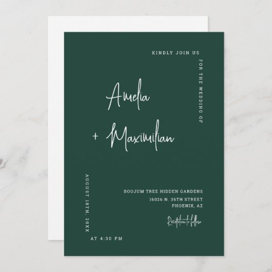 エメエレガントラルドグリーンQRコー結婚ドの写真 招待状 (正面/裏面)