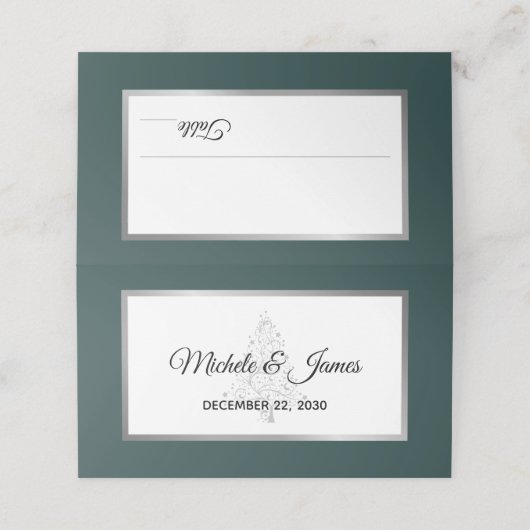 エメエレガントラルドシルバーウィンター結婚ホリデー プレイスカード (外部開封)