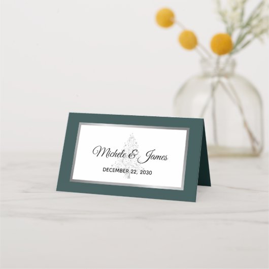 エメエレガントラルドシルバーウィンター結婚ホリデー プレイスカード (正面)