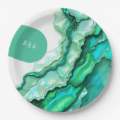エメエレガントラルドティール（緑がかった色）大理石ウォーター結婚カラー ペーパープレート (正面)
