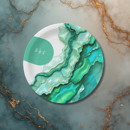 エメエレガントラルドティール（緑がかった色）大理石ウォーター結婚カラー ペーパープレート