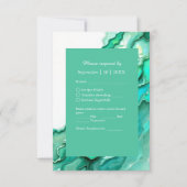 エメエレガントラルドティール（緑がかった色）大理石ウォーター結婚カラー 出欠カード (正面)