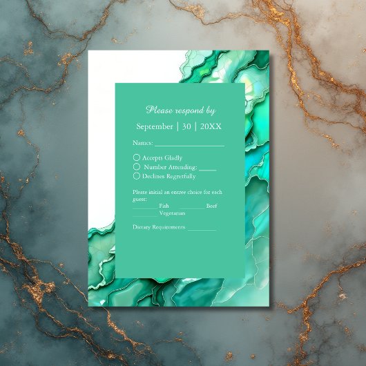 エメエレガントラルドティール（緑がかった色）大理石ウォーター結婚カラー 出欠カード