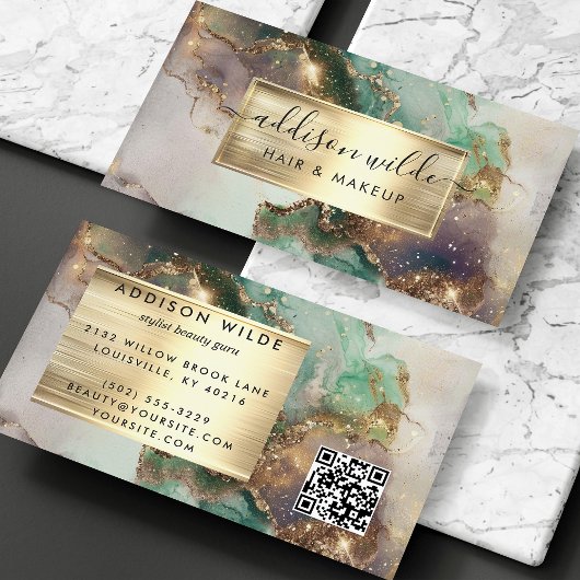 エメエレガントラルドパープルと金ゴールド水彩大理石 名刺