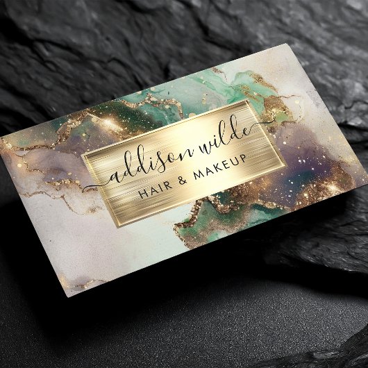 エメエレガントラルドパープルと金ゴールド水彩大理石 名刺