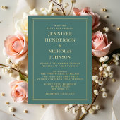 エメエレガントラルドフォーマルグリーン結婚の金ゴールド 箔招待状