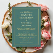 エメエレガントラルドフォーマルグリーン結婚の金ゴールド 箔招待状