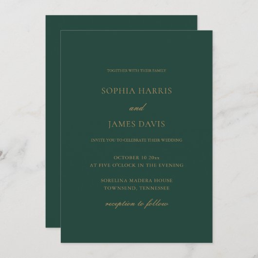 エメエレガントラルドミニマルグ結婚・グリーン 招待状 (正面/裏面)
