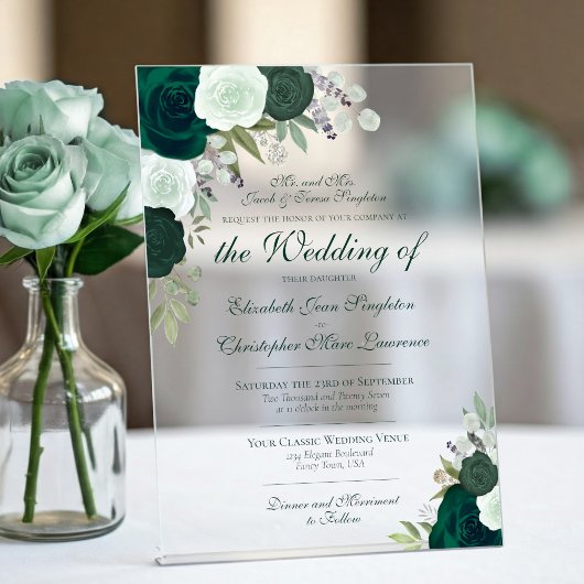 エメエレガントラルド&セージグリーンバラフォーマルズ結婚 アクリル招待状