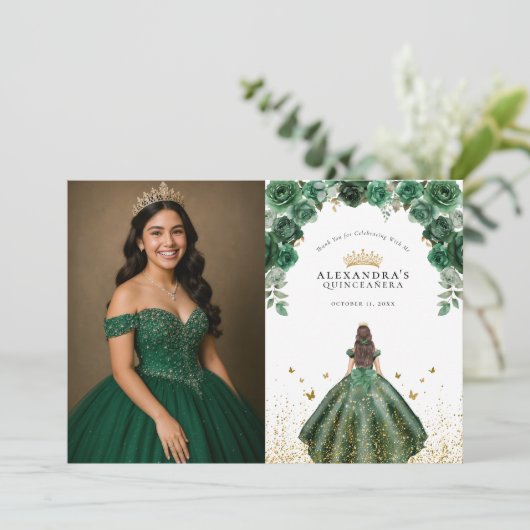 エメエレガントラルドQuinceaneraフローラホイルフェイクフォト サンキューカード (スタンド正面)