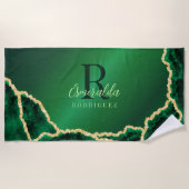 エメパーソナライズされたラルドエレガントグリーンと金ゴールドアゲート ビーチタオル (正面)