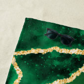 エメパーソナライズされたラルドエレガントグリーンと金ゴールドアゲート ビーチタオル (インサイチュ)