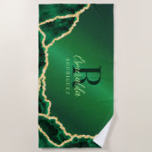 エメパーソナライズされたラルドエレガントグリーンと金ゴールドアゲート ビーチタオル (正面)