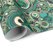 エメファンキーラルドグリーンレトロ1970年代の抽象芸術パターン ラッピングペーパー (ロールコーナー)